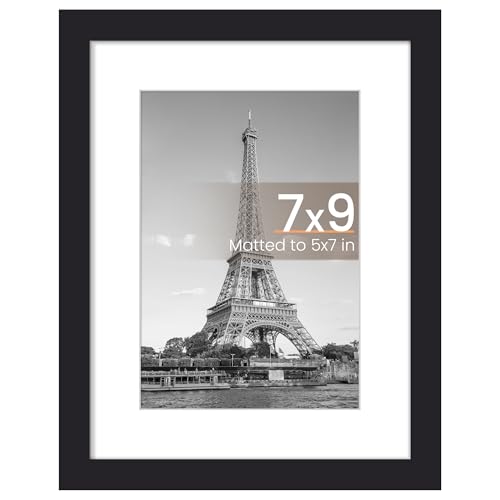 Image of upsimples 7x9 Picture Frame, Display Pictures 5x7 with Mat or 7x9 Without, Wall Hanging Photo Frame, Black, 1 Pack