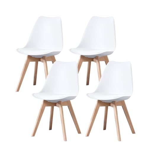PEZ ROJO Lot de 4 Chaises Scandinaves, Chaises Salle à Manger, Chaise Cuisine, Salon, Chaises Blanches Design Ergonomique, Pieds Bois de Hêtre Massif