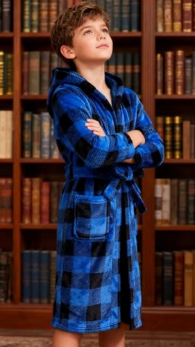 Image of Boys Girls Bathrobes,Toddler Boy Girl Robes,Children's Plush Soft Coral Fleece Hooded Pajamas Sleepwear for Kids