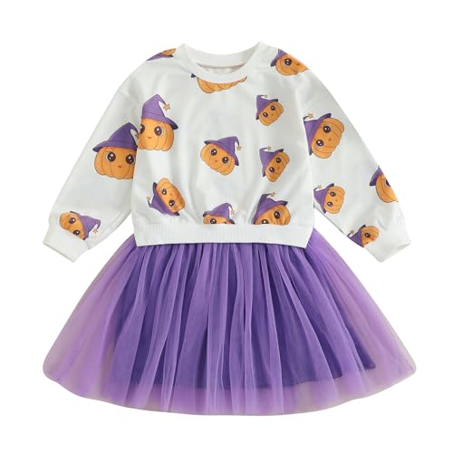Vestido de Halloween para bebé niña con calabaza y tul