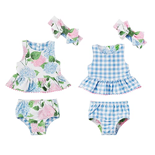 Mud Pie Girls Reversible Swimsuit & Headband Set, Hydrangea/Gingham, 3-6 Months #TOP8
