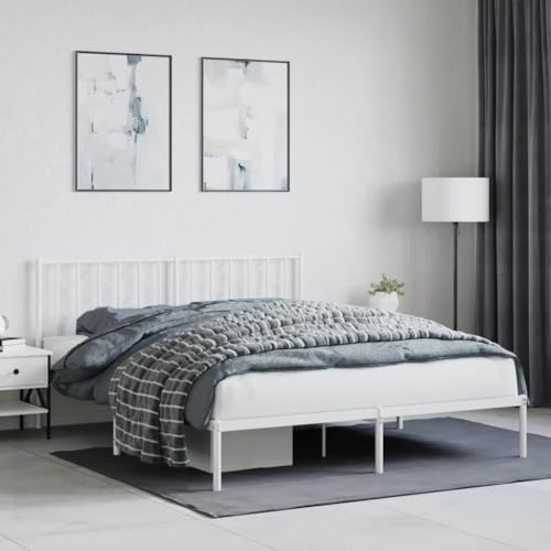 Keyroto Cama de matrimonio de hierro forjado con estructura de cama de 160 x 200 cm, cama de hierro forjado con cabecero de metal blanco, 160 x 200 cm