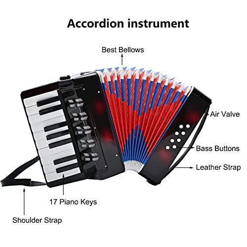 Accordion 17 Keys Piano Accordian,Musical Instrument,Aimeis Kids Accordion Gifts For Child Students Beginners (Black) #TOP2