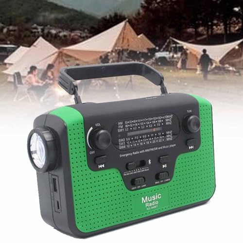 Radio portátil con manivela solar AM/FM con carga de batería USB, potencia de 2300 mAh, luz de antorcha LED, reproducción de tarjeta TF, fuente de alimentación móvil