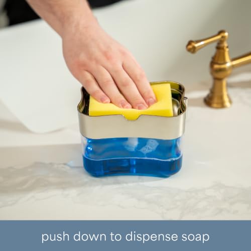 Image of S&T INC. Dish Soap Dispenser and Sponge Holder, Metallic Silver