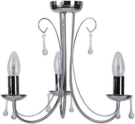 Modern 3 Light Polished Chrome Ceiling Pendant Chandelier with Glass Droppers