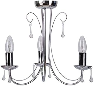 Modern 3 Light Polished Chrome Ceiling Pendant Chandelier with Glass Droppers
