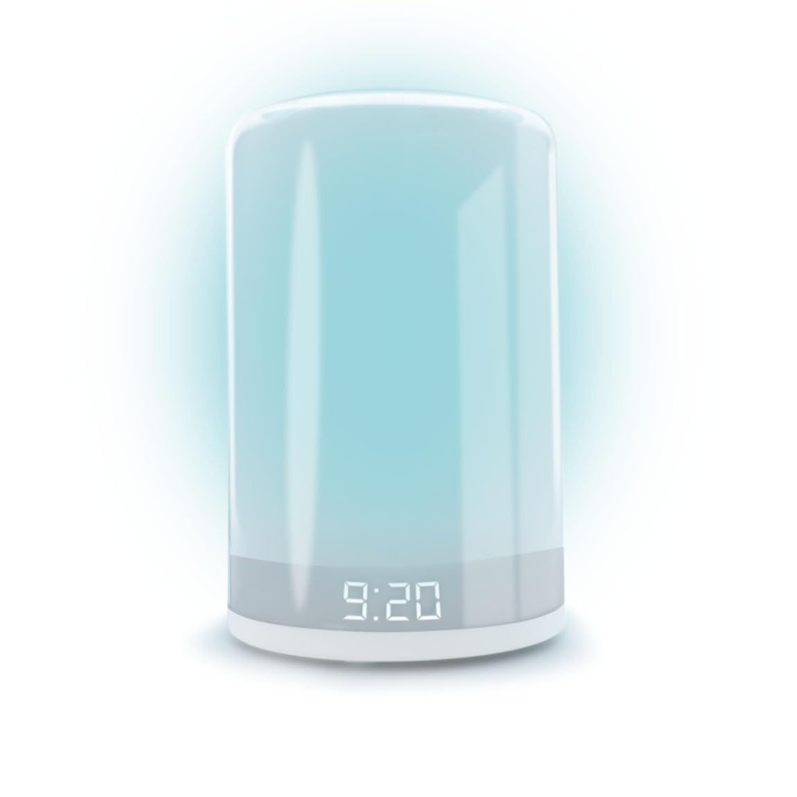 mooov 477372 Progresywny i świecący budzik symulator świtu Wielokolorowy - 5 melodii Alarm dla delikatnego budzika - Wyłączany wyświetlacz czasu - Zasilanie portu USB-C - Biały
