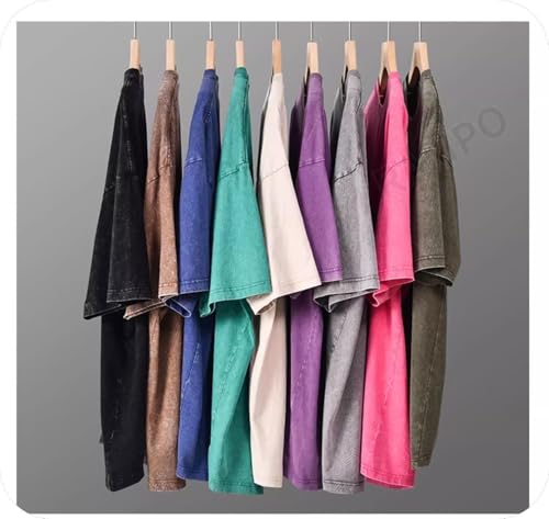 Image of Men's Oversized T-Shirts Cotton Unisex Short Sleeves Casual Loose Wash Solid Basic Tee Tops