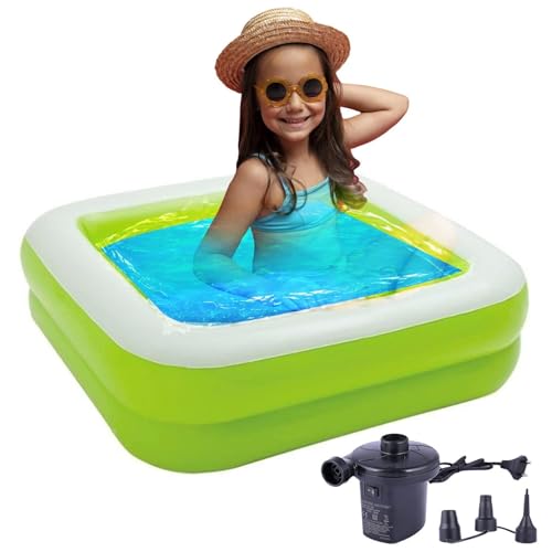 Pivalo 3 Feet Square Inflatable Swimming Pool Bathtub with Electric Pump for Kids and Toddlers Outdoor, Garden, Summer Party (0-5 Years Kids, Green)