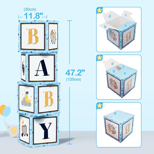 Image of 149 pcs Baby Shower Decorations for Boy, 4 Pcs Balloon Boxes,Elephant Foil Balloons, Blue Elephant Theme Baby Shower Decorations Gender Reveal Party Supplies