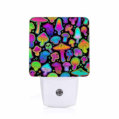 Image of LED Night Light,Colorful Mushrooms Pattern LED Night Light Plug into Wall with Dusk to Dawn Light Sensor White Energy Efficient Nightlight for Bedroom Bathroom Hallway Living Room Kitchen