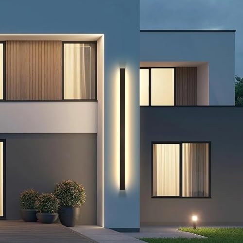 Image of AioTio Modern Outdoor Wall Light,70.8inch Black Exterior Light Fixtures Wall Mount,3000K Long LED Linear Porch Lights Wall Sconce,LED Outside Lighting IP65 Waterproof for House,Garage,Front Door