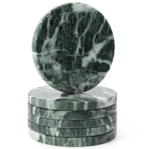 Koville Luxury Green Marble Coasters Set of 6 for Home Decor