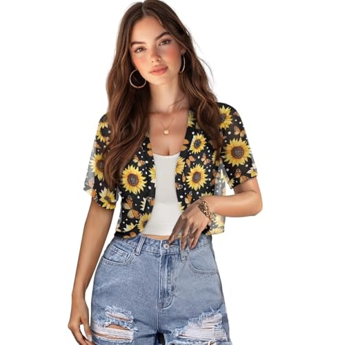 Image of Womens Short Sleeve Bolero Shrug Open Front Knit Cropped Cardigan Shoulder Cover for Dress Cute Casual Knit Cover Up