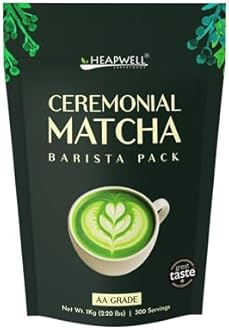 Heapwell Matcha Ceremonial AA-Grade -1 kg | Big Barista Edition Pack | Authentic Japanese Green Tea Matcha Powder | Perfect for Cafe, Bakery, Restaurant | Contains L-Theanine & Antioxidants