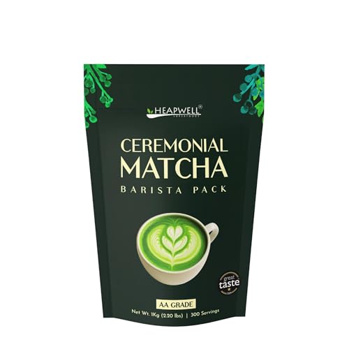 Heapwell Matcha Ceremonial AA-Grade -1 kg | Big Barista Edition Pack | Authentic Japanese Green Tea Matcha Powder | Perfect for Cafe, Bakery, Restaurant | Contains L-Theanine & Antioxidants