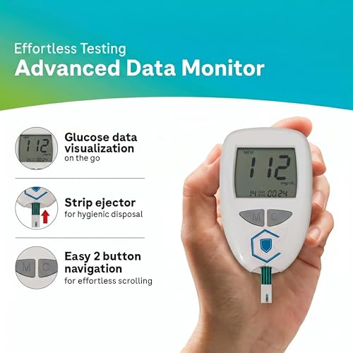 Image of Blood Glucose Monitor Kit with 50 Test Strips & Lancets | Diabetes Sugar Testing Machine | Fast & Accurate Digital Glucometer for Home Use