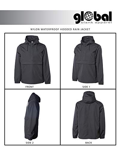 Global Blank Windbreaker Men’s Rain Jacket, Waterproof Hoodie Zip-Up Anorak, Black, Large #TOP1