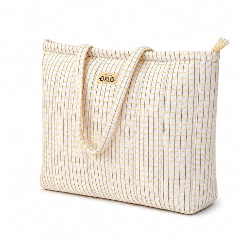 Image of Premium Cotton Waffle Quilted Tote Bag, Large Spacious Handbag for College, Office, Work, Travel, Shopping & Daily Use