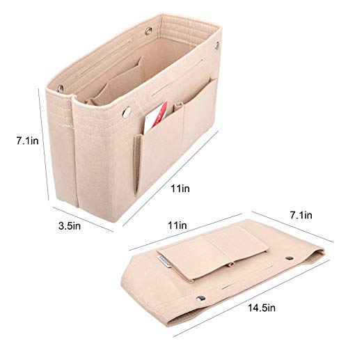 Vercord Felt Purse Tote Organizer Insert Divider Inside Handbag For Women Medium Beige, 11 Inch X7.1 Inch X3.5 Inch #TOP2