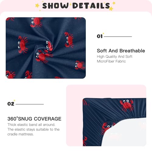 Image of Sea Cute Red Crabs Crib Sheets Soft Breathable Fitted Baby Crib Sheets Mattress Cover for Girls Boys, 52 inch x 28 inch x 9 inch