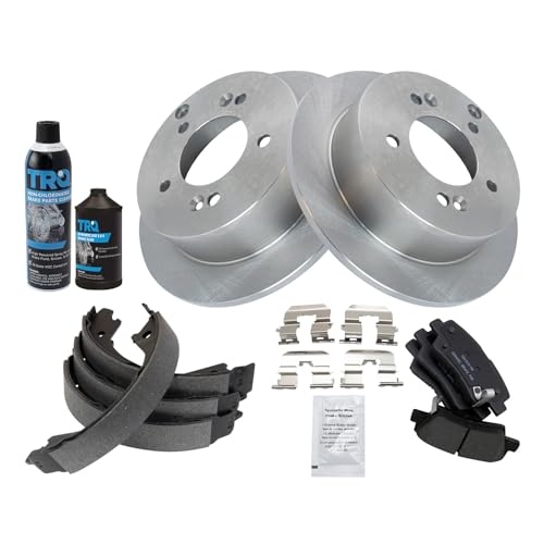 Image of TRQ Rear Brake Pad & Rotor Kit, with Chemical Kit Parking Brake Shoe Set Ceramic Compatible with 2009-2010 Hyundai Sonata