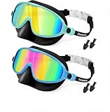 Vvinca Kids Swim Goggles with Nose Cover 2 Pack, Anti-Fog Waterproof Swimming Glasses for Boys Girls Age 12-15, Wide View Silicone Scuba...