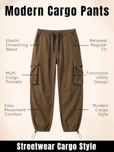 Image of GRECIILOOKS Men's Cargo Pants | 6 Pocket Cotton Cargo Joggers for Men | Loose Fit Stylish Pant with Pockets | Casual Baggy Trousers & Streetwear Lower