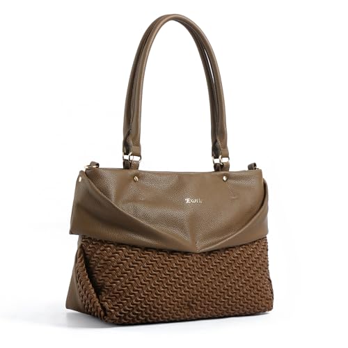 Image of EXOTIC Virelle Textured Dual Panel Handbag for Women | Spacious Multi-Compartment Carryall | Shoulder Carry with Adjustable Sling Strap | Premium PU Leather Purse
