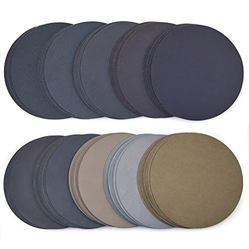 6 Inch (150mm) Assorted Grit High Performance Waterproof Hook & Loop Sanding Discs Heavy Duty Silicon Carbide Sandpaper 320-10000 grit for Wet/Dry Sanding Grinder Polishing, 100-Pack