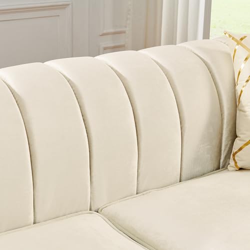 KEIKI 2-Piece Luxury Chesterfield Sofa Set with 2 Oversized Velvet 3-Seater Sofa, Upholstered Modern 6-Seater Button Tufted Couch Set with 4 Pillow, Gold Stainless Decoration, for Living Room, Beige by KEIKI - Image 7