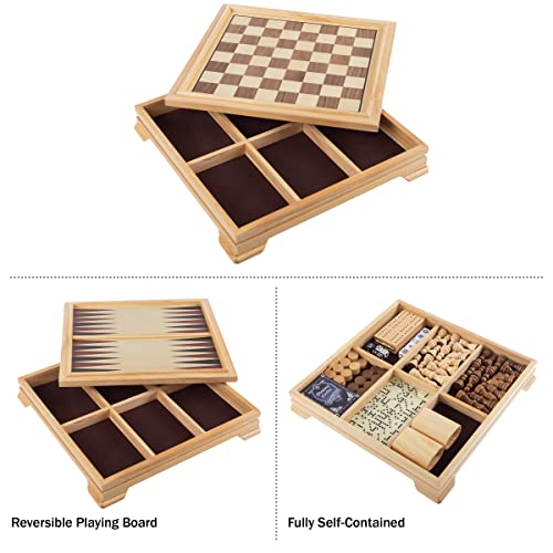 Hey! Play! Deluxe 7-In-1 Game Set - Chess - Backgammon Etc, Brown (12-2072) #TOP3