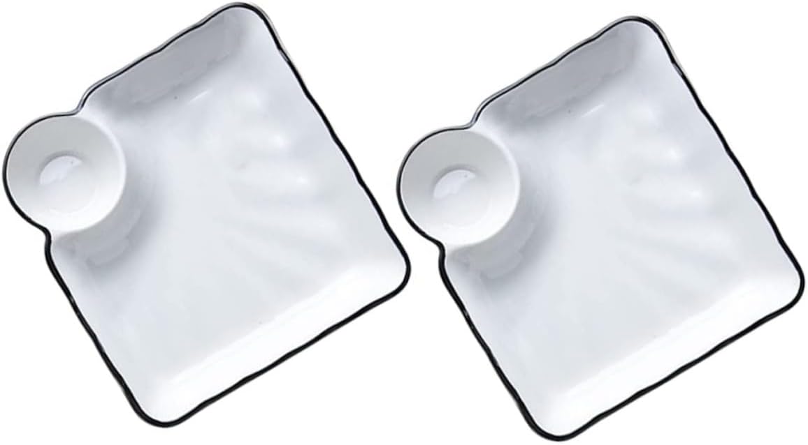 2Pcs Ceramic Sushi Plates with Dipping Sauce Dish Japanese Food Serving for Dumplings Snacks and Appetizers Reusable Decorative Tray