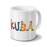 printplanet Tasse mit Namen Kuba - Motiv Holzbuchstaben - Namenstasse, Kaffeebecher, Mug, Becher, Kaffeetasse - Farbe Weiß