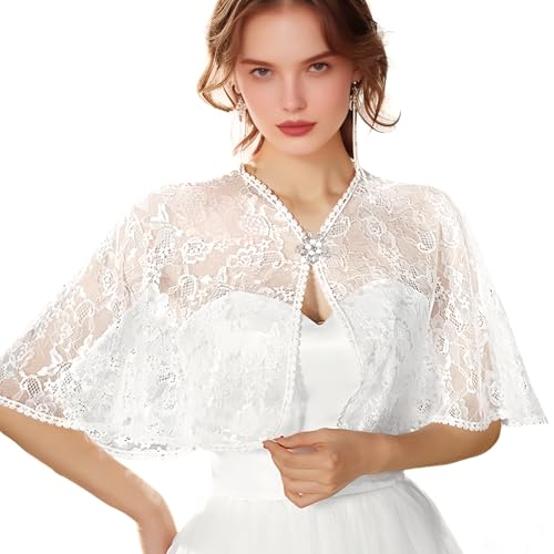 Girl's Lace Bridal Wedding Shawls, White Floral Embroidered Shrug Bolero Cape Guest Flower Girls