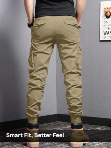Image of Leriya Fashion Men's Cargo Pants | 6 Pocket Cotton Cargo Joggers for Men | Loose Fit Stylish Pant with Pockets | Casual Baggy Trousers & Streetwear Lower