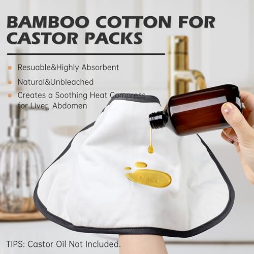 Image of 2 Pack Castor Oil Pack Wrap Organic Cotton for Liver Detox, Reusable Castor Oil Compress Highly Absorbent Anti Oil Leak, Black（Oil are Not Include