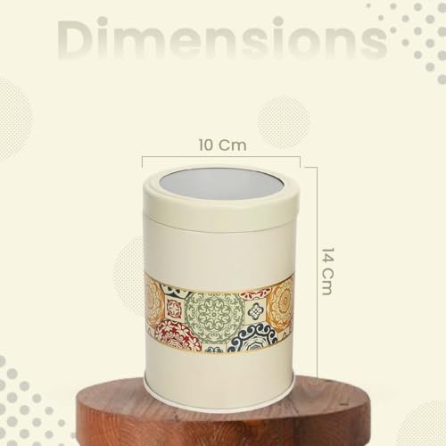 Image of Mandala Collection Airtight Kitchen Container Set| 1100ML- Set of 4| Food Grade Metal Jars for Dals, Millets, Pasta & Dry Food Storage| Vacuum Lid, Rust Resistant| Beige Rangoli Canisters