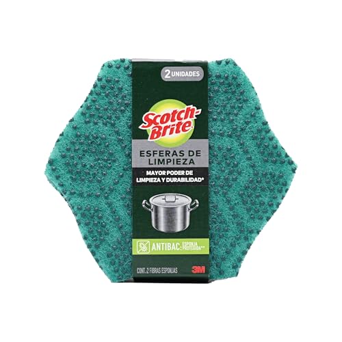 Catálogo de Esponja verde Top 10. 43 Scotch-Brite Fibra Esponja Esferas de Limpieza, Limpieza Profunda, 2 Piezas, Alto Poder de Limpieza y Durabilidad