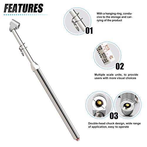 Image of MEANLIN MEASURE 5Pcs Silver Double Straight Type Tire Pressure Gauge,Dual Head Air Pressure Gauge,Pressure Range 10-160 Psi(Suitable for Trucks, etc.