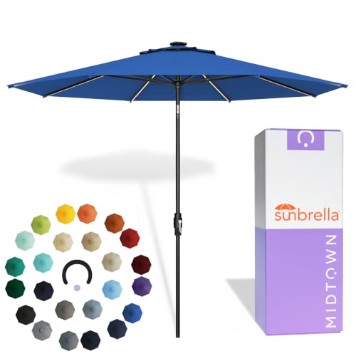 Image of Midtown Umbrellas LED Swilt - 10 Ft Solar LED Patio Umbrella, Dark Blue