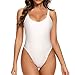 Dixperfect Women's Retro 80s/90s Inspired High Cut Low Back One Piece Swimwear Bathing Suits (S, White)
