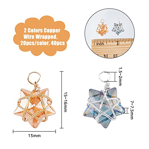 SUPERFINDINGS 40Pcs Glass Star Charms Wire Wrapped Star Pendants AB Color Electroplate Glass Charms Mixed Color Crystal Dangle Charm for Earring Bracelet Necklace Jewellery Making,Hole:1.5-2mm - Image 2
