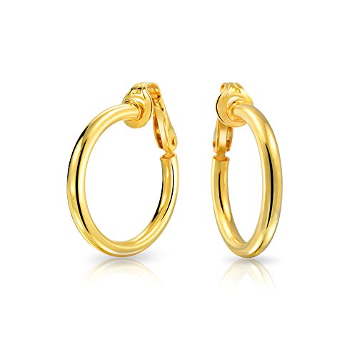 Simple Polished Clip On Tube Hoop Earrings For Women Non Pierced Ears 14K Gold Plated 925 Sterling Silver Brass Clip