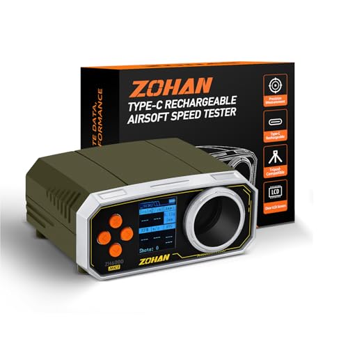 ZOHAN ZH6000 Airsoft Chronograph, Rechargeable Airsoft Gun Speed Tester with LCD Backlight, BBS Chronograph for Shooting, Precise Readings, Quick Setting Mode, 36mm Tube