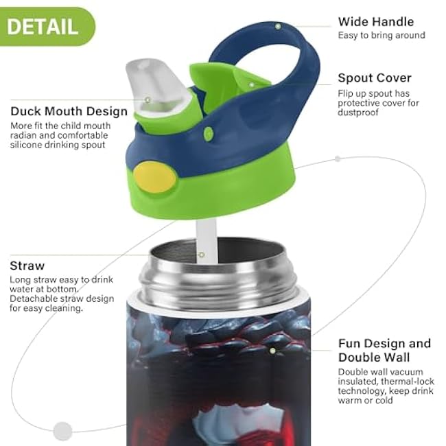 12 OZ Water Bottle Vacuum Insulated Stainless Steel Water Bottles with Straw-BPA Free, Dragon with Red Eyes Tumbler Cup for Travel Outdoor