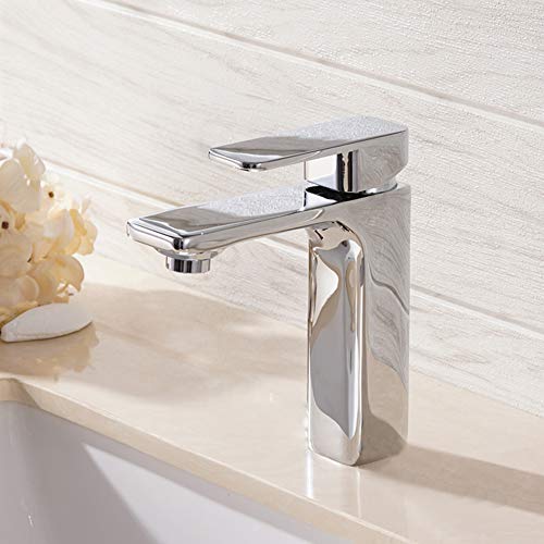SEVETILKA Commercial Single Lever Single Hole Polished Chrome Bathroom Sink Tap, Monobloc Solid Brass Hot&Cold Bathroom Mixer Taps