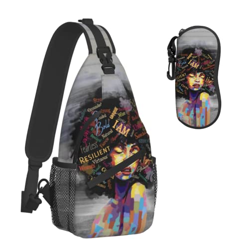 Sling bag for women Sling Backpack Travel Hiking Daypack for Men Shoulder Bag for Casual Sport Climbing Runners African American Black Girl (Glasses case included