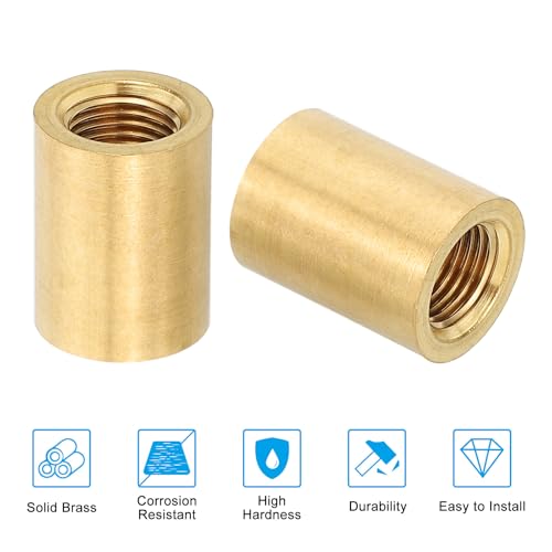 Image of PATIKIL Lamp Pipe Brass Coupling Nut, 3 Pcs 20mm Long M10 Fine Round Thread Sleeve Lamp Pipe Adaptor Rod Connector Hardware for Light Fixture Assembly or Repair, 15mm OD.